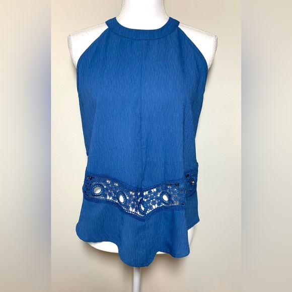 NWT It’s Pink Crochet Sleeveless Tank Top Women Size Medium Blue Summer - Picture 1 of 6